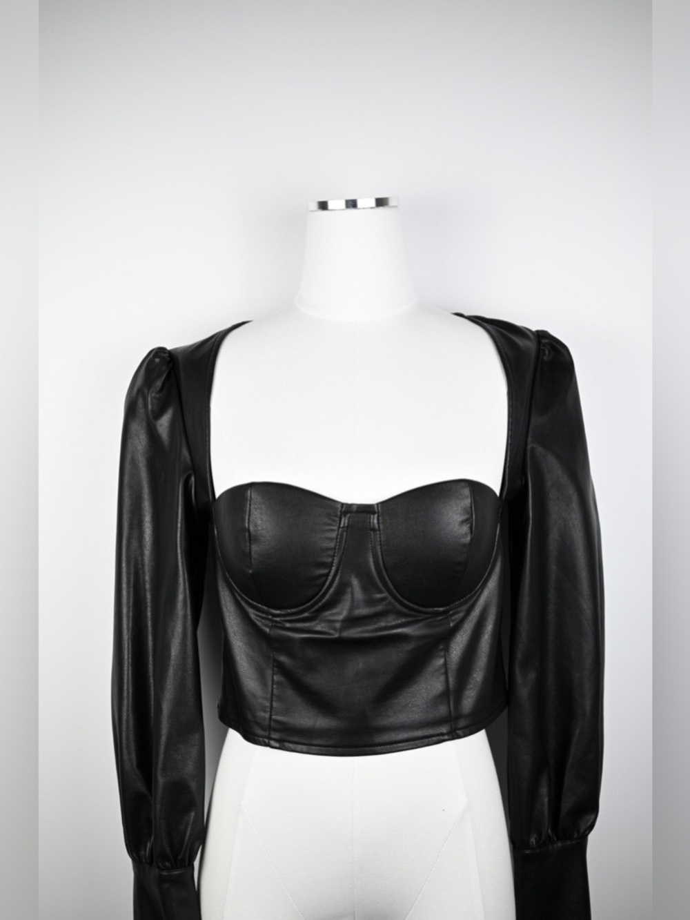 NBD Faux Leather Bustier Blouse
